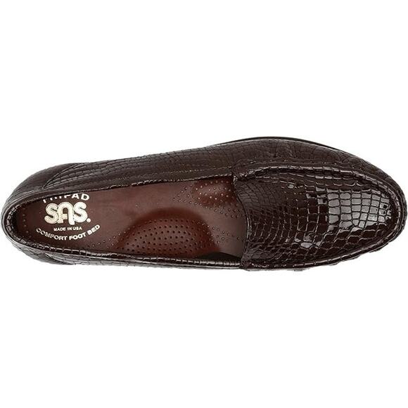 SAS Simplify Brown Faux Croc Patent Leather Comfort Loafers 8W - Picture 4 of 9